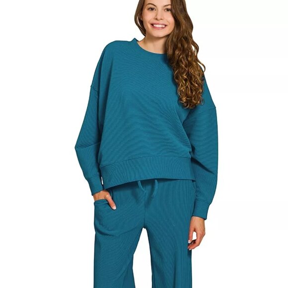 Zenana Ribbed Round Neck Pullover and Drawstring Pants Set - Picture 1 of 5